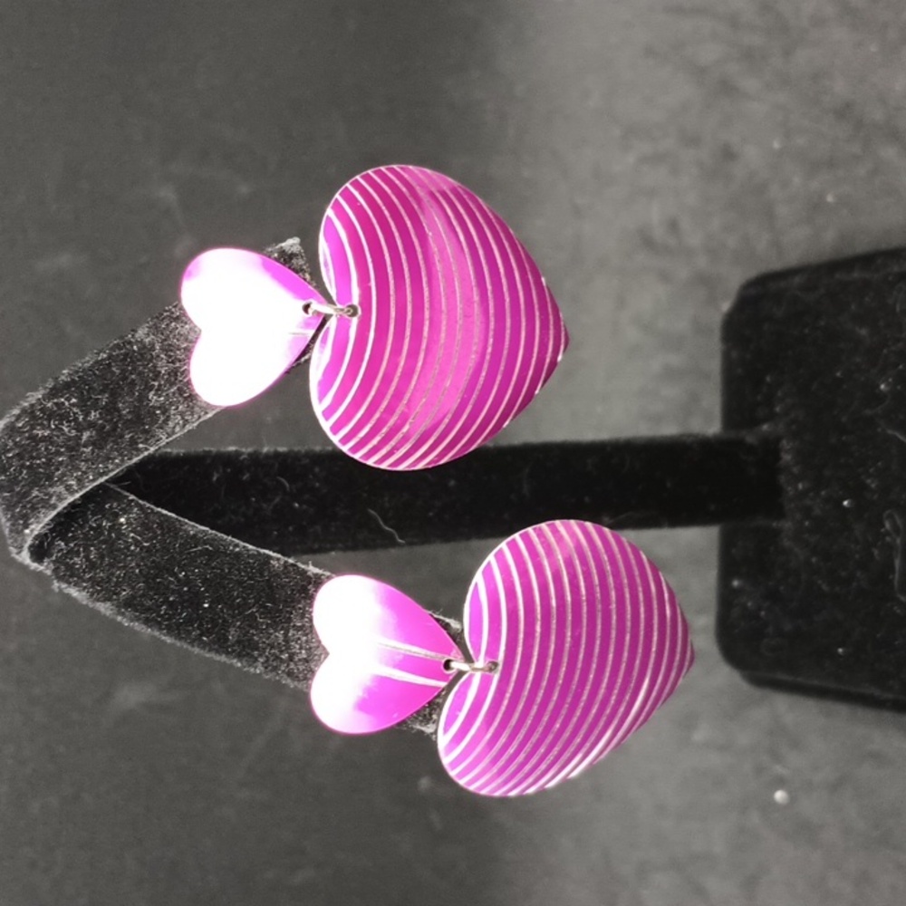 Vintage Pink Heart Earrings with Stripes